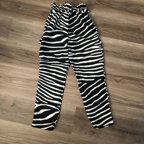 H&M Linen Blend Zebra Print Paper Bag Pants Women Size 2 - Picture 4 of 9